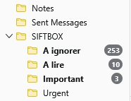 Thunderbird / client mail — Les dossiers SIFTBOX restent visibles dans le client de bureau.